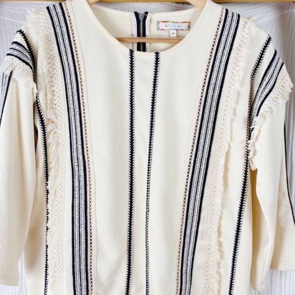Anthropologie Eri + Ali fringe stripe sweater top, Size Medium - Picture 2 of 5